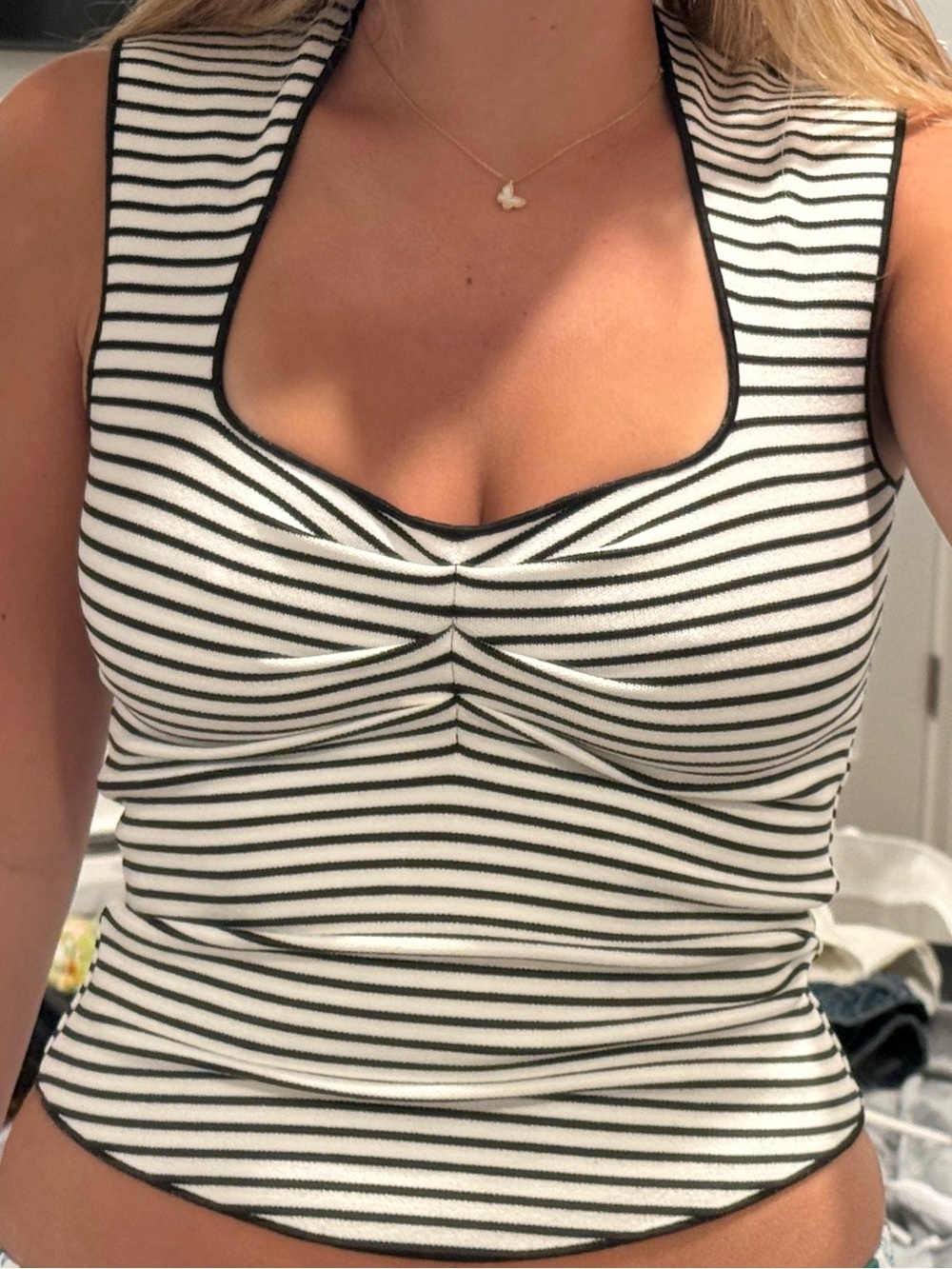 Striped Square-Neck Tank Top in Navy and White